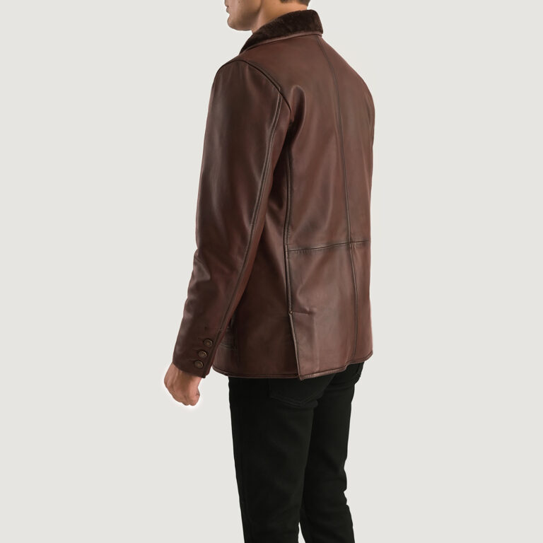 Mens Rocky Brown Fur Leather Coat Tilted Back-8-1701086867840